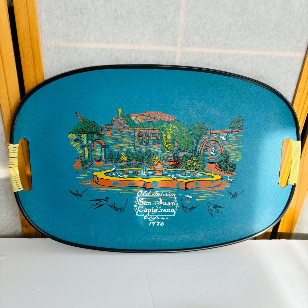 Vintage MCM San Juan Capistrano Tilso Serving Tray‎ Wrapped Handles 1960's Decor